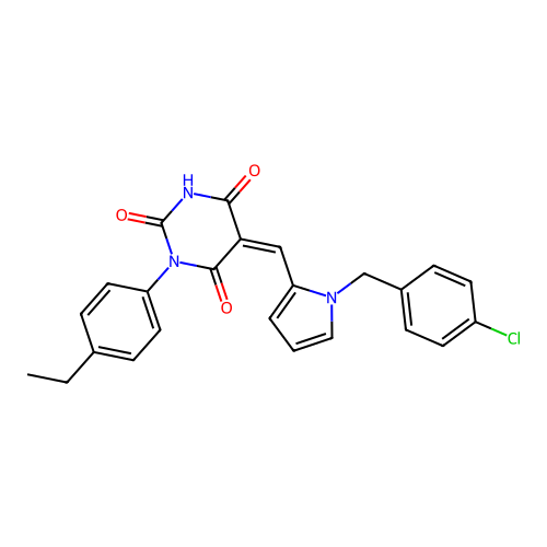 (5Z)-5-[[1-[(4-chlorophenyl)methyl]pyrrol-2-yl]methylidene]-1-(4-ethylphenyl)-1,3-diazinane-2,4,6-trione structure