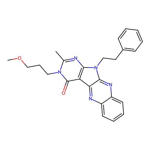 3-(3-methoxypropyl)-2-methyl-11-phenethyl-3H-pyrimido[5',4':4,5]pyrrolo[2,3-b]quinoxalin-4(11H)-one structure