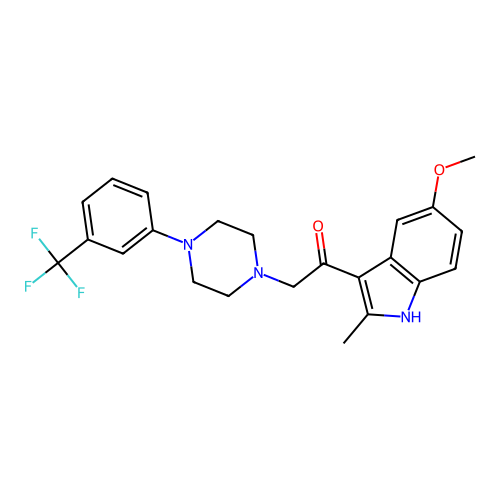 1-(5-methoxy-2-methyl-1H-indol-3-yl)-2-[4-[3-(trifluoromethyl)phenyl]piperazin-1-yl]ethanone structure