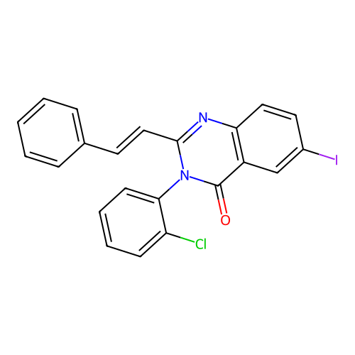 (E)-3-(2-chlorophenyl)-6-iodo-2-styrylquinazolin-4(3H)-one structure