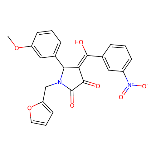 (4E)-1-(furan-2-ylmethyl)-4-[hydroxy(3-nitrophenyl)methylidene]-5-(3-methoxyphenyl)pyrrolidine-2,3-dione structure