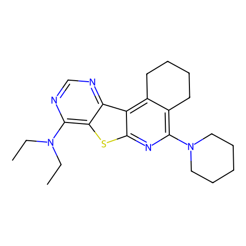 N,N-diethyl-5-(piperidin-1-yl)-1,2,3,4-tetrahydropyrimido[4',5':4,5]thieno[2,3-c]isoquinolin-8-amine structure