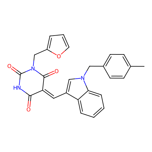 (5Z)-1-(furan-2-ylmethyl)-5-[[1-[(4-methylphenyl)methyl]indol-3-yl]methylidene]-1,3-diazinane-2,4,6-trione structure