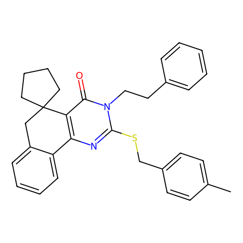 2-((4-methylbenzyl)thio)-3-phenethyl-3H-spiro[benzo[h]quinazoline-5,1'-cyclopentan]-4(6H)-one structure