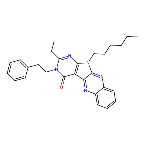 2-ethyl-11-hexyl-3-phenethyl-3H-pyrimido[5',4':4,5]pyrrolo[2,3-b]quinoxalin-4(11H)-one structure