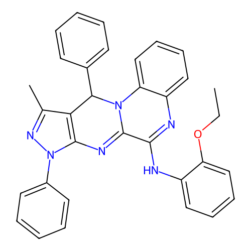N-(2-ethoxyphenyl)-10-methyl-8,11-diphenyl-8,11-dihydropyrazolo[3',4':4,5]pyrimido[1,2-a]quinoxalin-6-amine structure