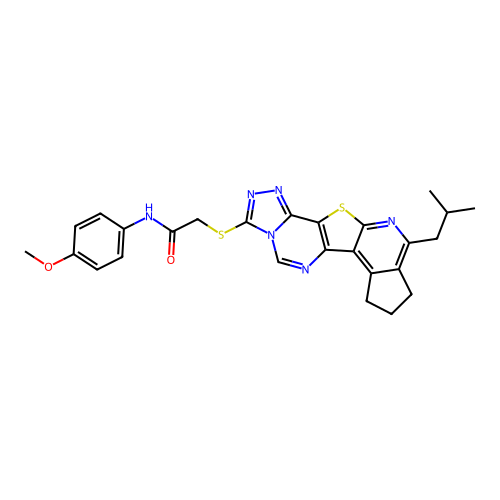 2-((10-isobutyl-8,9-dihydro-7H-cyclopenta[4',5']pyrido[3',2':4,5]thieno[2,3-e][1,2,4]triazolo[4,3-c]pyrimidin-3-yl)thio)-N-(4-methoxyphenyl)acetamide structure