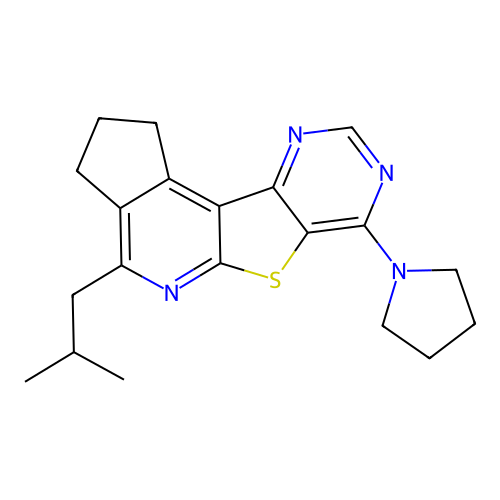 4-(2-methylpropyl)-7-(pyrrolidin-1-yl)-2,3-dihydro-1H-cyclopenta[4',5']pyrido[3',2':4,5]thieno[3,2-d]pyrimidine structure