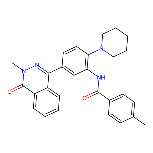 4-methyl-N-(5-(3-methyl-4-oxo-3,4-dihydrophthalazin-1-yl)-2-(piperidin-1-yl)phenyl)benzamide structure
