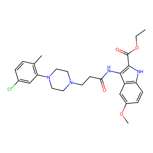 ethyl 3-({3-[4-(5-chloro-2-methylphenyl)piperazin-1-yl]propanoyl}amino)-5-methoxy-1H-indole-2-carboxylate structure