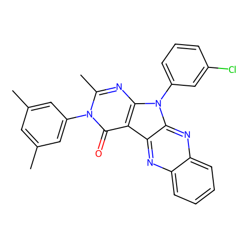 11-(3-chlorophenyl)-3-(3,5-dimethylphenyl)-2-methyl-3H-pyrimido[5',4':4,5]pyrrolo[2,3-b]quinoxalin-4(11H)-one structure