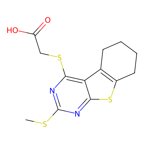 {[2-(methylsulfanyl)-5,6,7,8-tetrahydro[1]benzothieno[2,3-d]pyrimidin-4-yl]sulfanyl}acetic acid structure