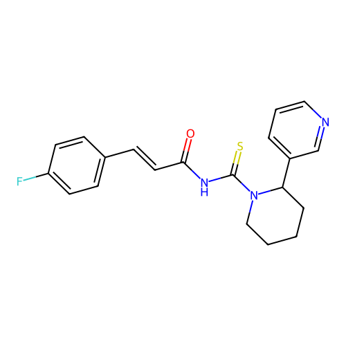 (2E)-3-(4-fluorophenyl)-N-{[2-(pyridin-3-yl)piperidin-1-yl]carbonothioyl}prop-2-enamide structure