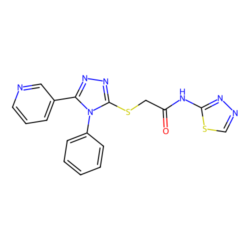 2-((4-phenyl-5-(pyridin-3-yl)-4H-1,2,4-triazol-3-yl)thio)-N-(1,3,4-thiadiazol-2-yl)acetamide structure