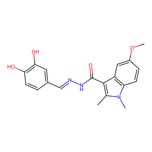 N'-(3,4-dihydroxybenzylidene)-5-methoxy-1,2-dimethyl-1H-indole-3-carbohydrazide structure