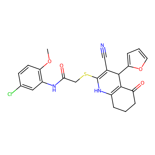 N-(5-chloro-2-methoxyphenyl)-2-((3-cyano-4-(furan-2-yl)-5-oxo-1,4,5,6,7,8-hexahydroquinolin-2-yl)thio)acetamide structure