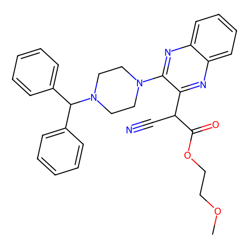 2-Methoxyethyl cyano{3-[4-(diphenylmethyl)piperazin-1-yl]quinoxalin-2-yl}acetate structure