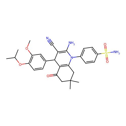 4-{2-amino-3-cyano-4-[3-methoxy-4-(propan-2-yloxy)phenyl]-7,7-dimethyl-5-oxo-5,6,7,8-tetrahydroquinolin-1(4H)-yl}benzenesulfonamide structure