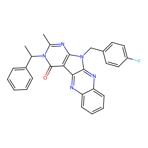 11-(4-fluorobenzyl)-2-methyl-3-(1-phenylethyl)-3H-pyrimido[5',4':4,5]pyrrolo[2,3-b]quinoxalin-4(11H)-one structure