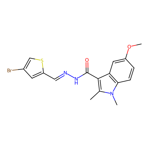 N'-((4-bromothiophen-2-yl)methylene)-5-methoxy-1,2-dimethyl-1H-indole-3-carbohydrazide structure