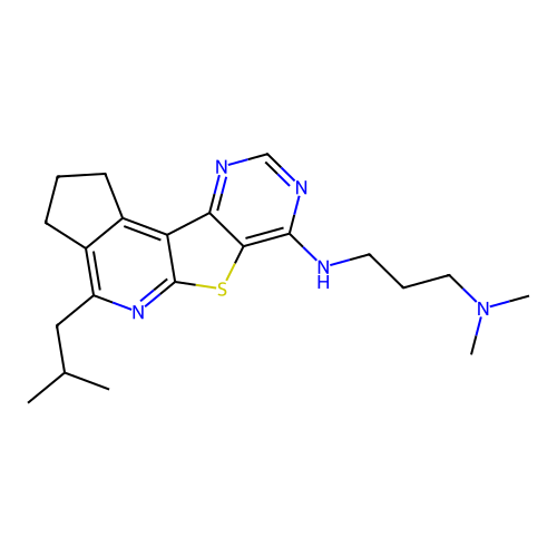 N,N-dimethyl-N'-[4-(2-methylpropyl)-2,3-dihydro-1H-cyclopenta[4',5']pyrido[3',2':4,5]thieno[3,2-d]pyrimidin-7-yl]propane-1,3-diamine structure