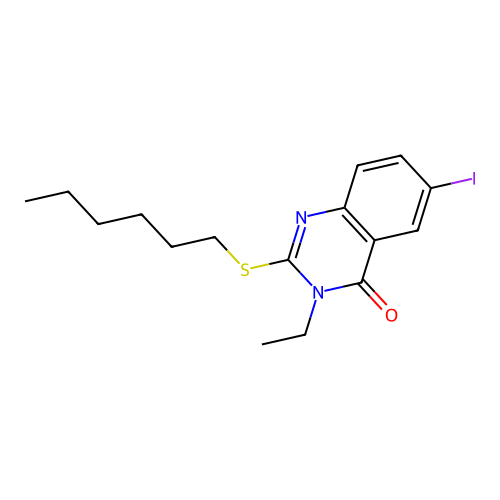 3-ethyl-2-(hexylthio)-6-iodoquinazolin-4(3H)-one structure