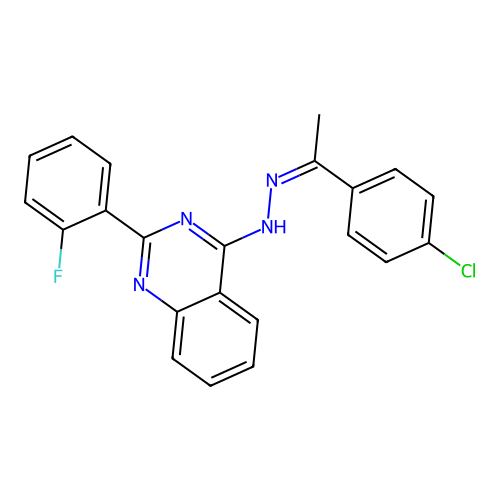 (Z)-4-(2-(1-(4-chlorophenyl)ethylidene)hydrazinyl)-2-(2-fluorophenyl)quinazoline structure
