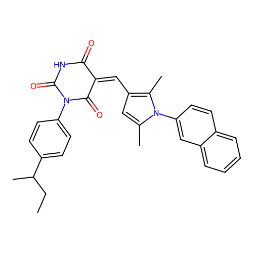 (5Z)-1-(4-butan-2-ylphenyl)-5-[(2,5-dimethyl-1-naphthalen-2-ylpyrrol-3-yl)methylidene]-1,3-diazinane-2,4,6-trione structure