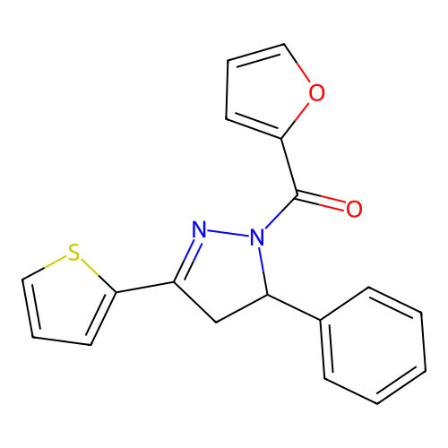 furan-2-yl(5-phenyl-3-(thiophen-2-yl)-4,5-dihydro-1H-pyrazol-1-yl)methanone structure