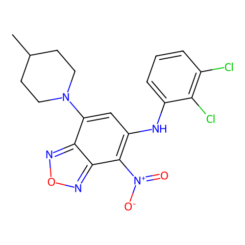 N-(2,3-dichlorophenyl)-7-(4-methylpiperidin-1-yl)-4-nitro-2,1,3-benzoxadiazol-5-amine structure
