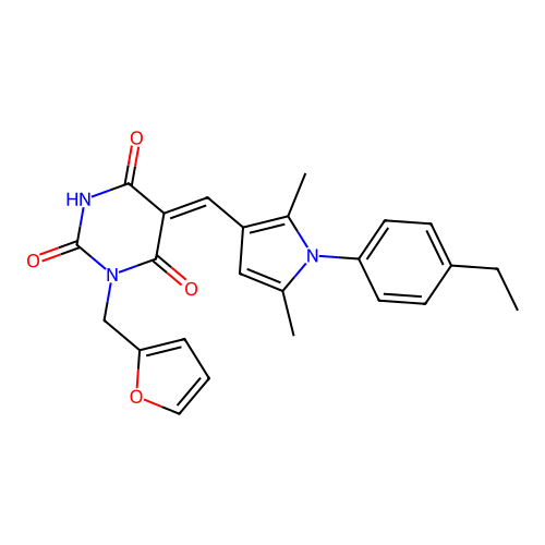 (5Z)-5-[[1-(4-ethylphenyl)-2,5-dimethylpyrrol-3-yl]methylidene]-1-(furan-2-ylmethyl)-1,3-diazinane-2,4,6-trione structure