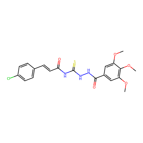 (E)-3-(4-chlorophenyl)-N-(2-(3,4,5-trimethoxybenzoyl)hydrazinecarbonothioyl)acrylamide structure
