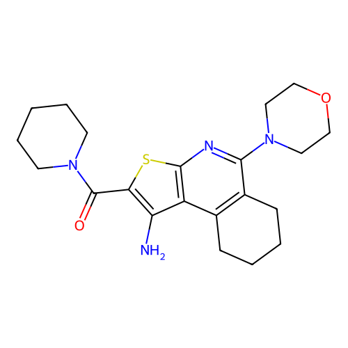 (1-amino-5-morpholin-4-yl-6,7,8,9-tetrahydrothieno[2,3-c]isoquinolin-2-yl)-piperidin-1-ylmethanone structure