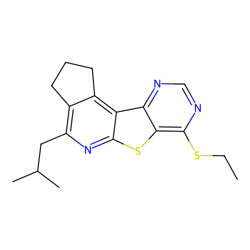 7-(ethylsulfanyl)-4-(2-methylpropyl)-2,3-dihydro-1H-cyclopenta[4',5']pyrido[3',2':4,5]thieno[3,2-d]pyrimidine structure