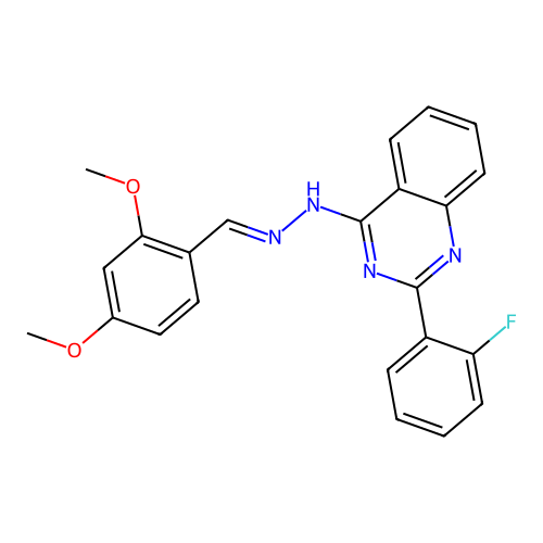 4-[(2E)-2-(2,4-dimethoxybenzylidene)hydrazinyl]-2-(2-fluorophenyl)quinazoline structure