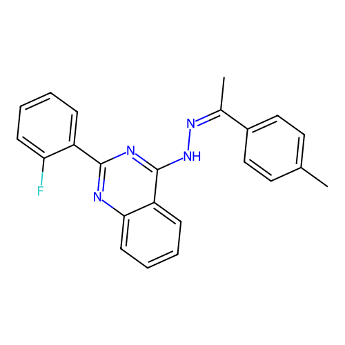 (Z)-2-(2-fluorophenyl)-4-(2-(1-(p-tolyl)ethylidene)hydrazinyl)quinazoline structure