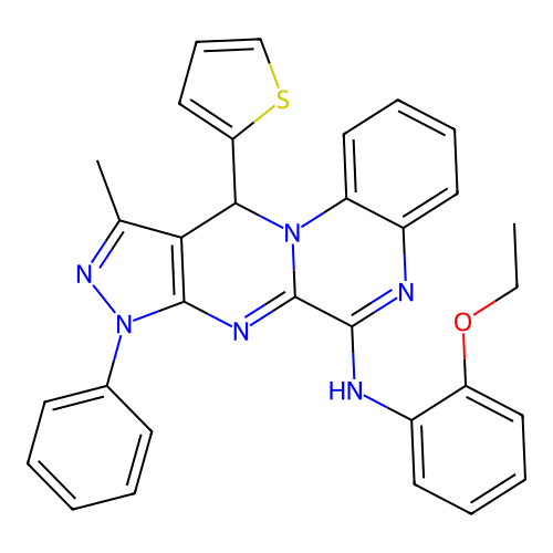 N-(2-ethoxyphenyl)-10-methyl-8-phenyl-11-(thiophen-2-yl)-8,11-dihydropyrazolo[3',4':4,5]pyrimido[1,2-a]quinoxalin-6-amine structure