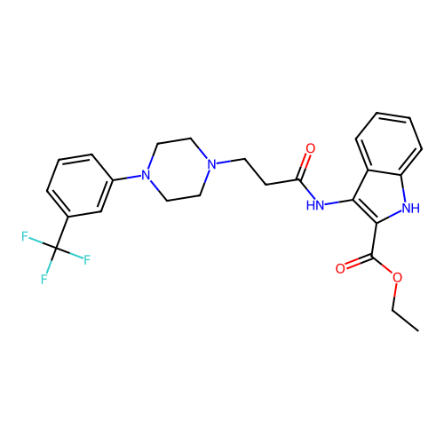 Ethyl 3-[3-[4-[3-(trifluoromethyl)phenyl]piperazin-1-yl]propanoylamino]-1H-indole-2-carboxylate structure