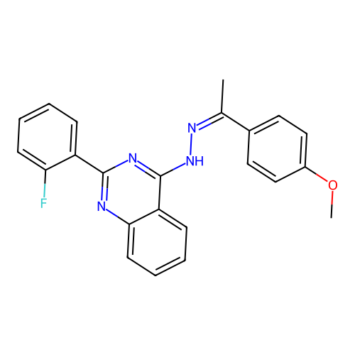 (Z)-2-(2-fluorophenyl)-4-(2-(1-(4-methoxyphenyl)ethylidene)hydrazinyl)quinazoline structure