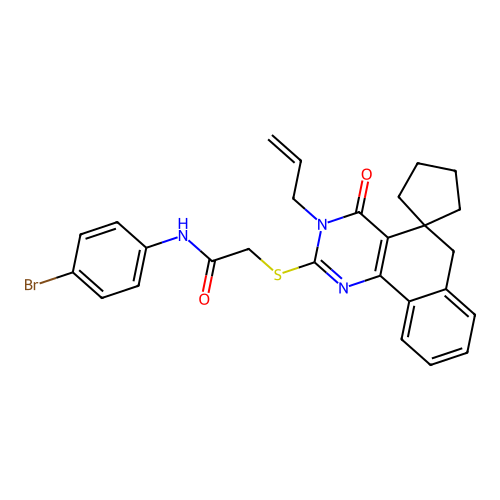 2-((3-allyl-4-oxo-4,6-dihydro-3H-spiro[benzo[h]quinazoline-5,1'-cyclopentan]-2-yl)thio)-N-(4-bromophenyl)acetamide structure