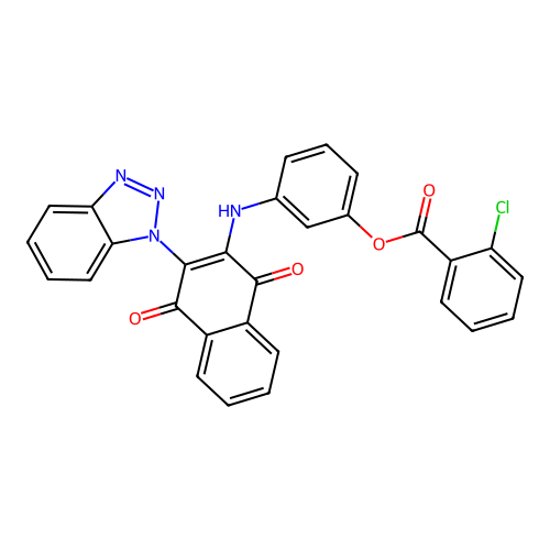 [3-[(3-benzotriazol-1-yl-1,4-dioxo-naphthalen-2-yl)amino]phenyl] 2-chlorobenzoate structure
