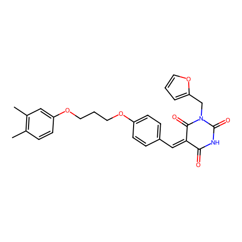 (5Z)-5-[[4-[3-(3,4-dimethylphenoxy)propoxy]phenyl]methylidene]-1-(furan-2-ylmethyl)-1,3-diazinane-2,4,6-trione structure