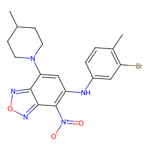 N-(3-bromo-4-methylphenyl)-7-(4-methylpiperidin-1-yl)-4-nitro-2,1,3-benzoxadiazol-5-amine structure