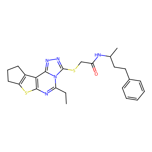 2-((5-ethyl-9,10-dihydro-8H-cyclopenta[4,5]thieno[3,2-e][1,2,4]triazolo[4,3-c]pyrimidin-3-yl)thio)-N-(4-phenylbutan-2-yl)acetamide structure