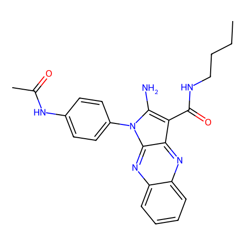 1-(4-acetamidophenyl)-2-amino-N-butyl-1H-pyrrolo[2,3-b]quinoxaline-3-carboxamide structure