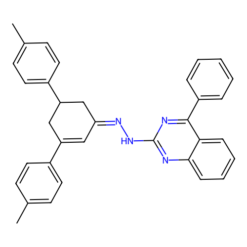 2-{(2Z)-2-[3,5-bis(4-methylphenyl)cyclohex-2-en-1-ylidene]hydrazinyl}-4-phenylquinazoline structure
