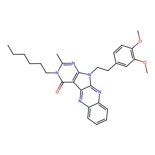 11-(3,4-dimethoxyphenethyl)-3-hexyl-2-methyl-3H-pyrimido[5',4':4,5]pyrrolo[2,3-b]quinoxalin-4(11H)-one structure
