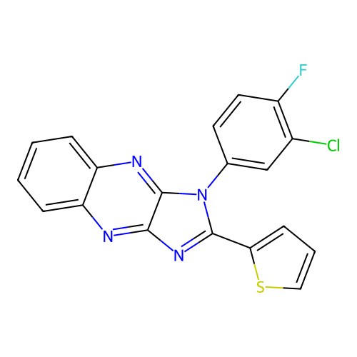 1-(3-chloro-4-fluorophenyl)-2-(thiophen-2-yl)-1H-imidazo[4,5-b]quinoxaline structure