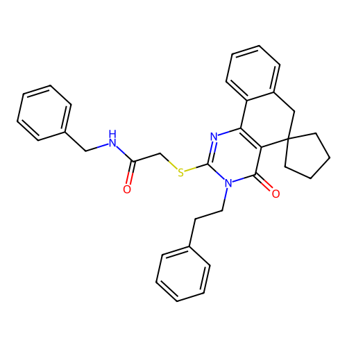 N-benzyl-2-((4-oxo-3-phenethyl-4,6-dihydro-3H-spiro[benzo[h]quinazoline-5,1'-cyclopentan]-2-yl)thio)acetamide structure