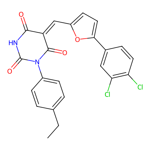 (5Z)-5-[[5-(3,4-dichlorophenyl)furan-2-yl]methylidene]-1-(4-ethylphenyl)-1,3-diazinane-2,4,6-trione structure